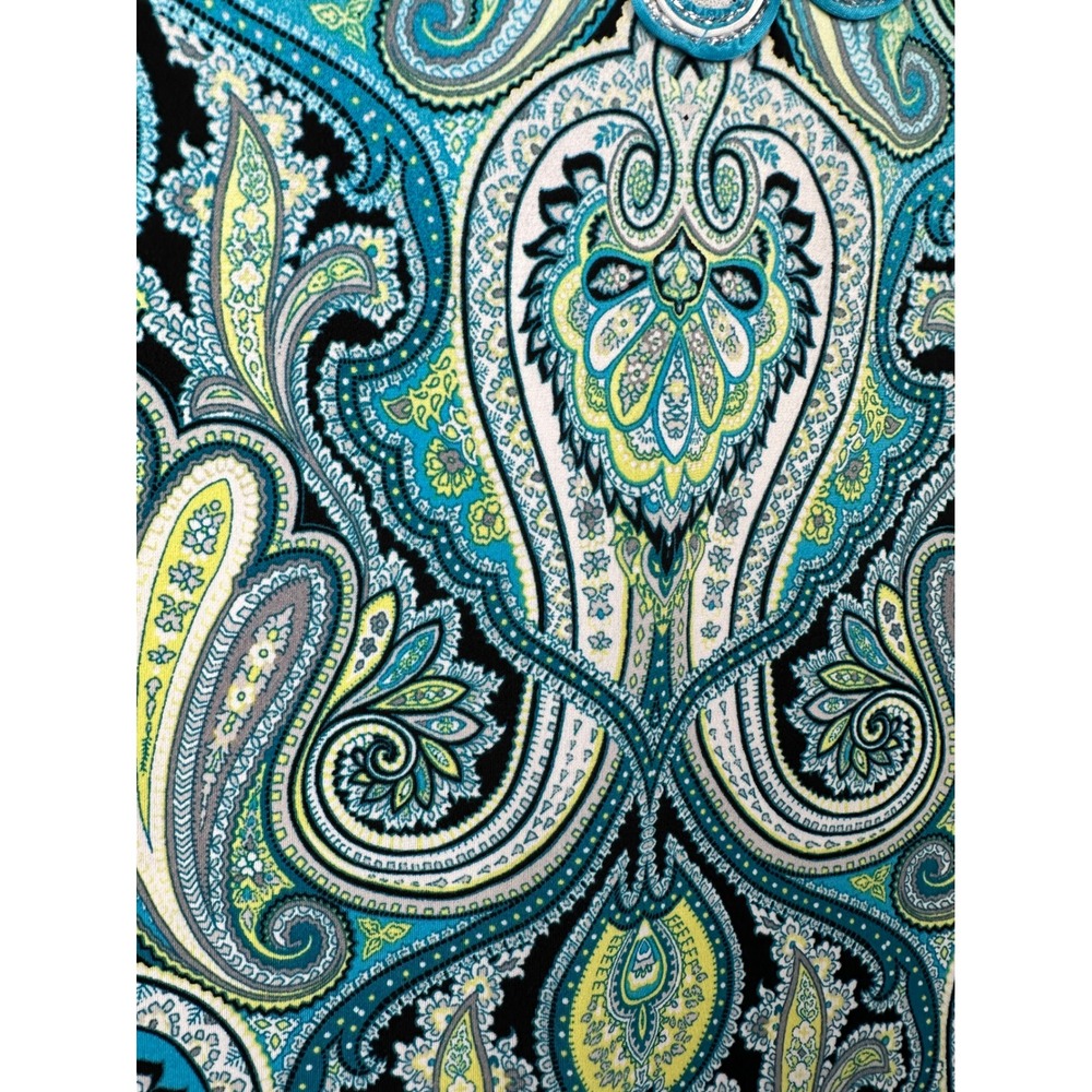 JM Collection Blouse Womens Petite L Blue Paisley Beaded Soutache 3/4 Sleeve Top - Picture 11 of 11